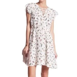 The Kooples Silk Feather Print Flutter
Sleeve Mini Dress - Size XS